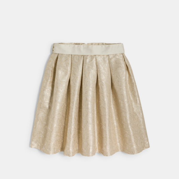 تنورة قصيرة من الجاكار المطرز ذهبية اللون للفتيات